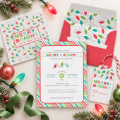 ストライプのMerry + Brightクリスマス招待状 招待状