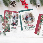 クリスマスモノグラムレッドホリーベリーパインコーン スモールクリスマスストッキング