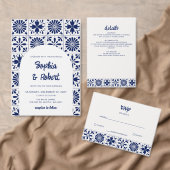 メキシコの青いタラベラ結婚タイル アクリル招待状 (この独立クリエイターのコレクションをカスタマイズ。)