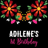 ブラック誕生日フラワーフィエスタメキシコ刺繍 ベビーボディスーツ