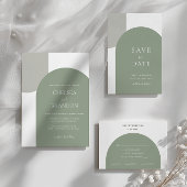 Minimal Elegant Bohemian Arch Sage Green Wedding 招待状