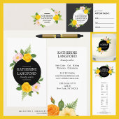 ミニマルフローラリースサロンブラック&ホワイトストライプの サンキューカード