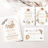 ニュートラミニマルルなサファリの動物の赤ん坊シャワー サンキューカード