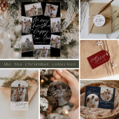 Blue Modern Boho 8 Photo Collage Christmas シーズンカード