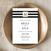 モダン金ゴールドフレーム白黒モノグ結婚ラム スタンダードカクテルナプキン