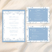 Minimalist Dusty Blue Chinoiserie Floral Wedding 招待状