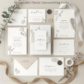 Minimalist Floral Line Art Wedding Address Label ラベル
