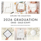 グラード金ゴールドスクリプト卒業サンキューカード 案内状