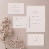 ミニマリストリーフピンクブラックウェディングRSVP招待状 招待状