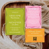 Modern Retro Vibrant Bold Citrus Green Wedding 招待状