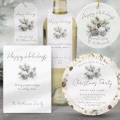 ミニマリストスクリプト,水彩雪の松のコーン ギフトタグ