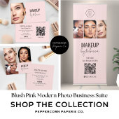 Blush Pink Modern QR Code 3 Photo Makeup スクエア名刺