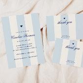 Modern Blue Stripe Heart Valentine Baby Shower ラウンドシール