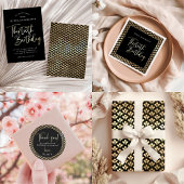 モダンアールデコ白黒金ゴールド誕生会 ラウンドペーパーコースター