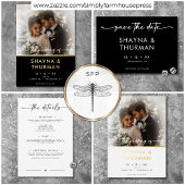 モダン白黒スクリプミニマルト結婚写真 箔招待状