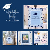 Modern Elegant Blue White Photo Graduation   案内状