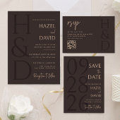 Modern Brown Monogram Minimalist Wedding 招待状