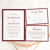 Modern Burgundy Border Wedding Details エンクロージャーカード