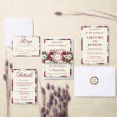 Modern Burgundy Floral Ladies Bathroom Basket Sign 招待状 (この独立クリエイターのコレクションをカスタマイズ。)