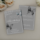 蝶モダンANYマイルストーンアダルト誕生日 招待状