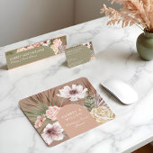 シックモダンボヘミアンウォーターカラーボホ花模様アーチ マウスパッド