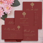 ランタンモダン中国のモノグラムレッドウェディングRSVP 招待状