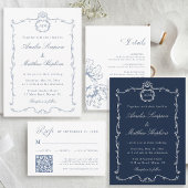 Dusty Blue Elegant Calligraphy Wedding Details エンクロージャーカード