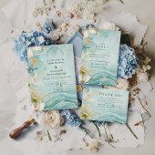 Modern Coastal Wave Floral Wedding セーブザデート