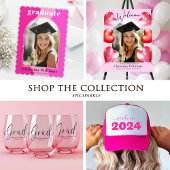 桃モダンエレガントアーチ写真卒業パーティー 招待状