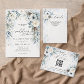 モダンなダスティブルーの花柄の冬の結婚式 ポストカード (この独立クリエイターのコレクションをカスタマイズ。)