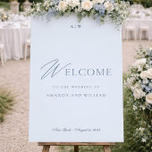 エレガントなダスティブルーの結婚式メニューカード 招待状
