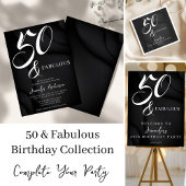 Modern Elegant Black White Fifty Fabulous Birthday ミディアムペーパーバッグ