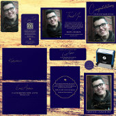 ブルーモダン&金ゴールド大学院写真卒業 Tシャツ