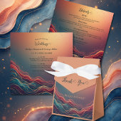 Modern Elegant Gold Marble Navy Terracotta Wedding 招待状