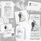 モダンファッションの炭筆画のカップルの結婚式 招待状