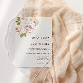 モダンフローラ水彩アイボリークリー結婚ムの写真 サンキューカード