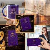 金ゴールドモダンモノグラムロゴ紫の正方形パターン プランナー手帳