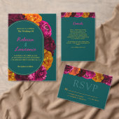 緑モダン黄ホットピンクフローラ結婚アーチ 招待状 (この独立クリエイターのコレクションをカスタマイズ。)