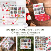 モダン8枚写真入りHo Ho Ho クリスマス ポストカード