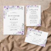 Lilac Purple Lavender Floral Wedding Invitation 招待状 (この独立クリエイターのコレクションをカスタマイズ。)