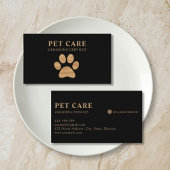 Modern Luxury Charcoal Gold Paw Pet Care Services 名刺