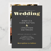 金ゴールドミニマルはっきりしたタイポグラフィ結婚式の日付の保存 箔招待状