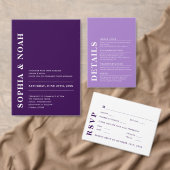 白ミニマルと紫のエレガモダンントウェディング 招待状 (この独立クリエイターのコレクションをカスタマイズ。)