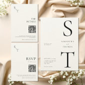 ミニマモダンリストブラック&ベージュ色モノグラム結婚ズ 出欠カード