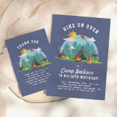Modern Navy Blue Camping Birthday Party 招待状