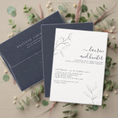 QRコーモダンドネイビーブルースクリプト植物学結婚校 招待状 (この独立クリエイターのコレクションをカスタマイズ。テスト)