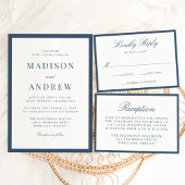 Modern Navy Border Wedding Reception エンクロージャーカード