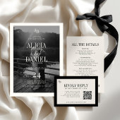 Wedding RSVP insert QR code ivory black enclosure エンクロージャーカード