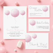 Modern Pastel Pink Balloons Baby Girl Shower 招待状