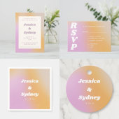 Retro Pink and Orange Gradient Wedding フェイバータグ